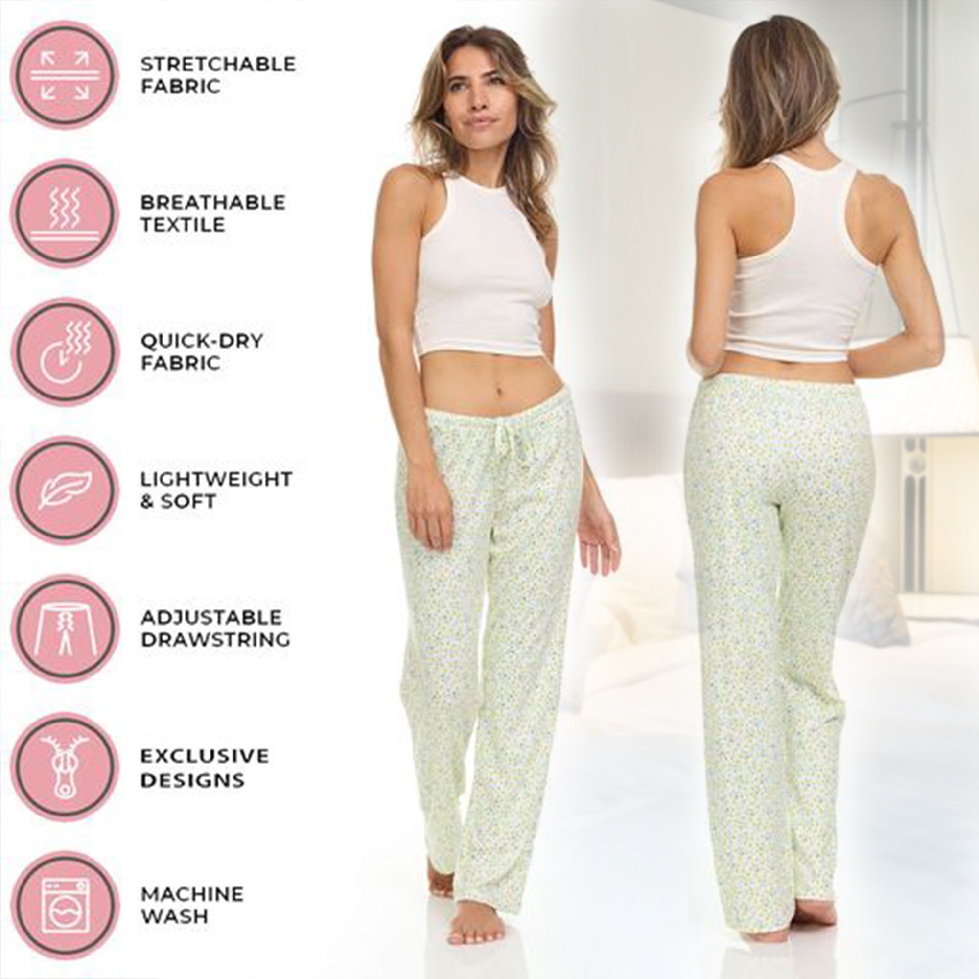 Daresay Women's Flannel Soft Stretchy Plaid Long Sleep Pajama Pants Pack Of  3